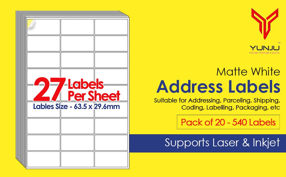 27 per sheet Yunju matte self adhesive labels