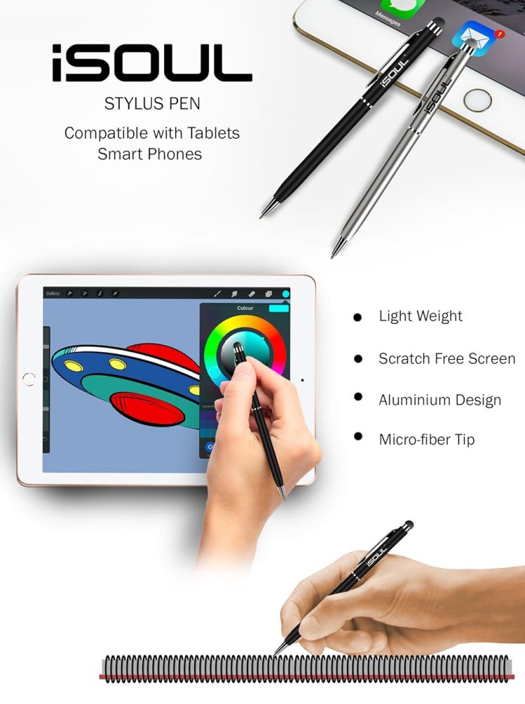 Styli Capacitive Touchscreen Pens For Smartphones 2-in-1 Hybrid Ballpoint Touch Pen for iPhone, iPad